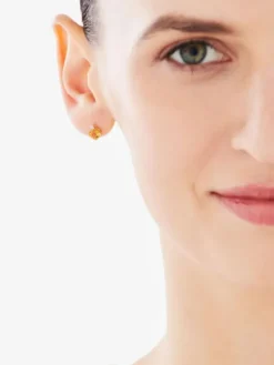 Kolczyki z żółtego złota z diamentami i cytrynami - próba 585