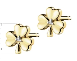 Kolczyki z żółtego złota z diamentami - koniczyny - 0,005 ct - próba 375