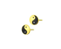 Kolczyki z żółtego złota z diamentami - yin yang - 0,016 ct - próba 375