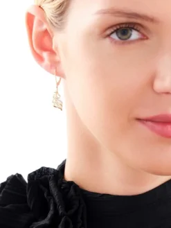 Kolczyki z żółtego złota z diamentami - piórka - 0,03 ct - próba 375