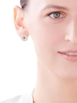 Kolczyki z żółtego złota z diamentami i szafirami - rozety - próba 585