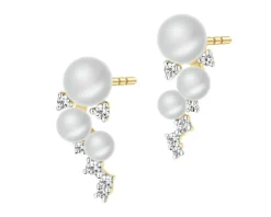 Kolczyki z żółtego złota z diamentami i perłami - próba 585