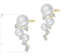 Kolczyki z żółtego złota z diamentami i perłami - próba 585