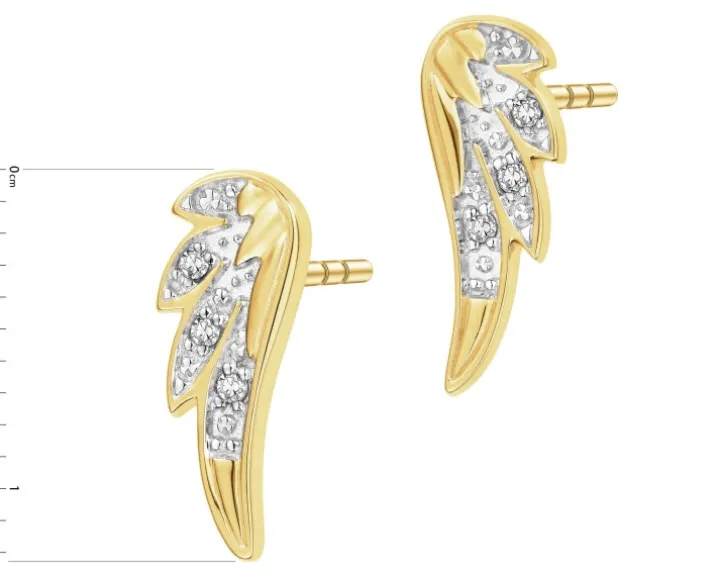 Kolczyki z żółtego złota z diamentami - skrzydła - 0,02 ct - próba 585