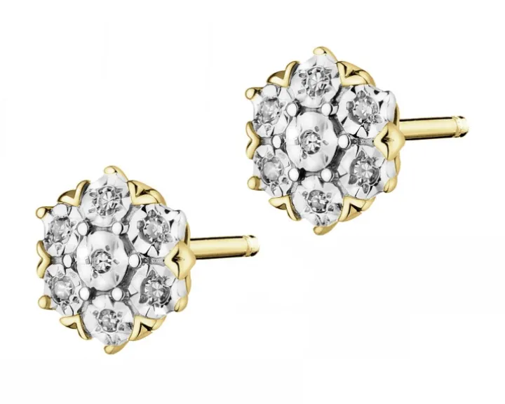 Kolczyki z żółtego złota z diamentami - 0,04 ct - próba 375