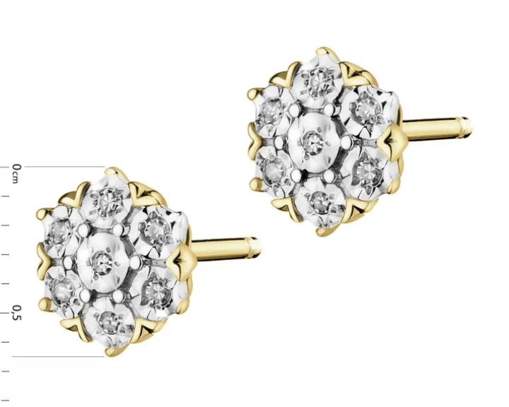 Kolczyki z żółtego złota z diamentami - 0,04 ct - próba 375
