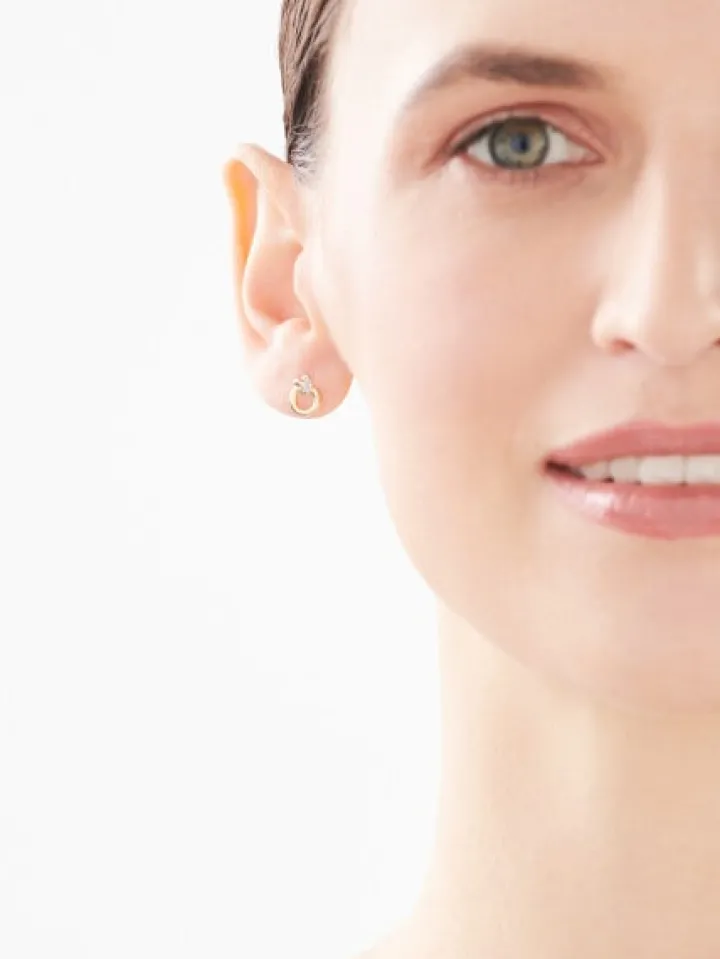 Kolczyki z żółtego złota z diamentami - kółka - 0,004 ct - próba 375