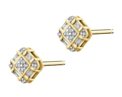 Kolczyki z żółtego złota z diamentami - 0,10 ct - próba 585