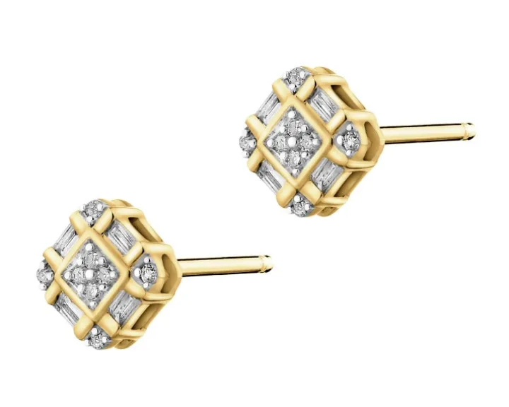 Kolczyki z żółtego złota z diamentami - 0,10 ct - próba 585