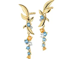 Kolczyki z żółtego złota z diamentami, topazami i cytrynami - liście - próba 585