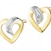Kolczyki z żółtego złota z diamentami - serca - 0,005 ct - próba 375