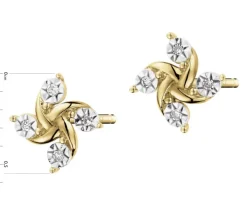 Kolczyki z żółtego złota z diamentami - 0,02 ct - próba 375