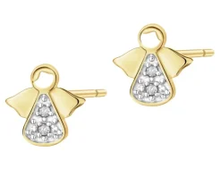 Kolczyki z żółtego złota z diamentami - aniołki - 0,01 ct - próba 375