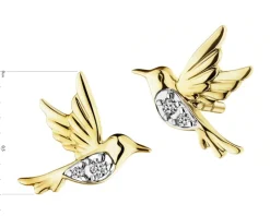 Kolczyki z żółtego złota z diamentami - kolibry - 0,02 ct - próba 375