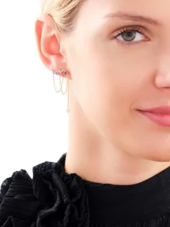 Kolczyki z żółtego złota z diamentami, ametystami i tanzanitami - próba 375