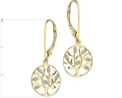 Kolczyki z żółtego złota z diamentami - drzewka - 0,01 ct - próba 375