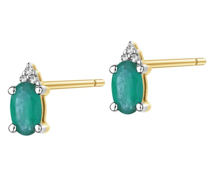 Kolczyki z żółtego złota z diamentami i szmaragdami - próba 375