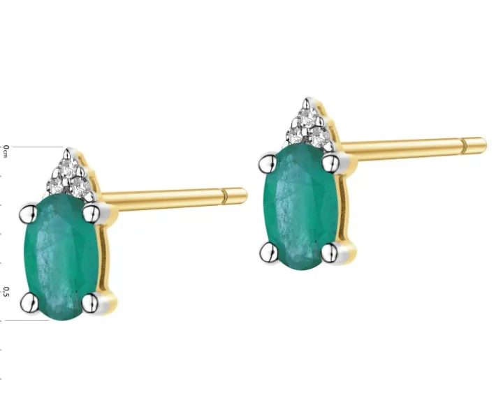 Kolczyki z żółtego złota z diamentami i szmaragdami - próba 375
