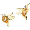Kolczyki z żółtego złota z diamentami i cytrynami - kolibry - próba 585
