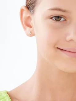 Kolczyki z żółtego złota z diamentami - koniczyny - 0,02 ct - próba 585