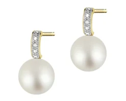 Kolczyki z żółtego złota z diamentami i perłami - próba 585