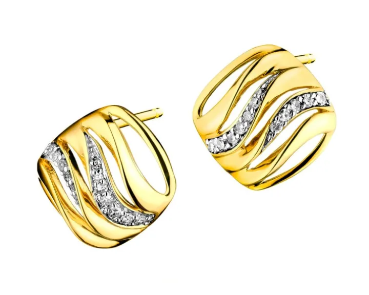 Kolczyki z żółtego złota z diamentami - 0,12 ct - próba 585