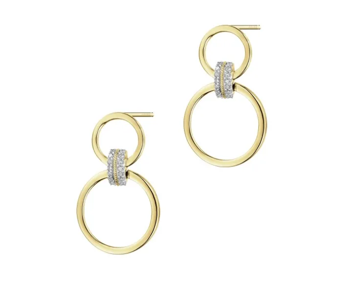 Kolczyki z żółtego złota z diamentami - koła - 0,10 ct - próba 375