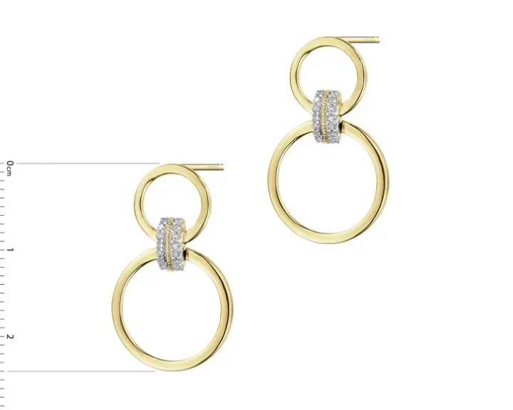 Kolczyki z żółtego złota z diamentami - koła - 0,10 ct - próba 375