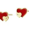 Kolczyki z żółtego złota z diamentami i emalią - serca - 0,006 ct - próba 375