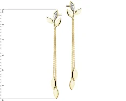 Kolczyki z żółtego złota z diamentami - liście - 0,008 ct - próba 375