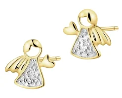 Kolczyki z żółtego złota z diamentami - aniołki - 0,008 ct - próba 585