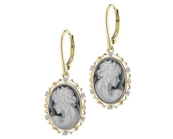 Kolczyki z żółtego złota z diamentami i agatami - kamea - próba 585