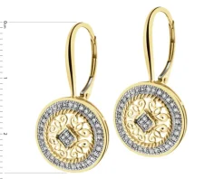 Kolczyki z żółtego złota z diamentami - rozety - 0,20 ct - próba 585