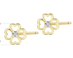 Kolczyki z żółtego złota z diamentami - koniczyny - 0,005 ct - próba 375