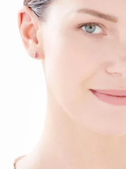 Kolczyki z żółtego złota z diamentami i rubinami syntetycznymi - próba 375