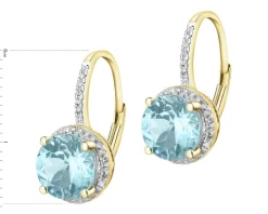 Kolczyki z żółtego złota z diamentami i topazami Sky Blue - próba 585