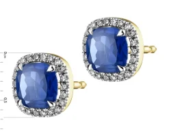 Kolczyki z żółtego złota z diamentami i szafirami syntetycznymi - próba 375