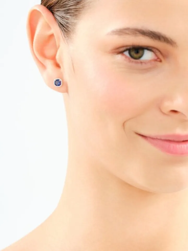 Kolczyki z żółtego złota z diamentami i szafirami syntetycznymi - próba 375