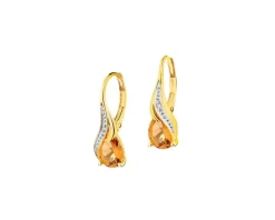 Kolczyki z żółtego złota z diamentami i cytrynami - próba 585