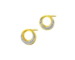 Kolczyki z żółtego złota z diamentami - koła - 0,10 ct - próba 585