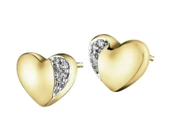 Kolczyki z żółtego złota z diamentami - serca - 0,02 ct - próba 375