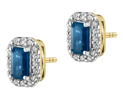 Kolczyki z żółtego złota z diamentami i szafirami - próba 585