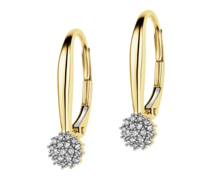 Kolczyki z żółtego złota z diamentami - 0,09 ct - próba 585