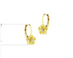 Kolczyki z żółtego złota z diamentami - kwiaty - 0,01 ct - próba 375