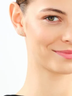 Kolczyki z żółtego złota z diamentami - kwiaty lotosu - 0,008 ct - próba 375