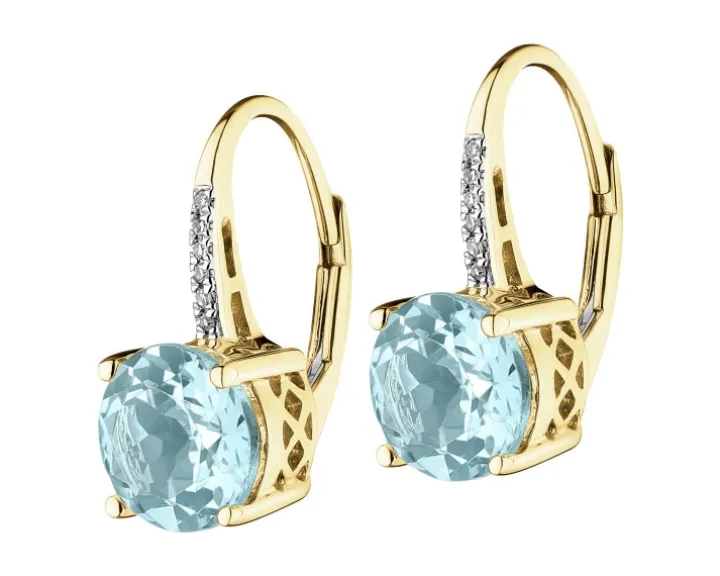 Kolczyki z żółtego złota z diamentami i topazami Sky Blue - próba 585