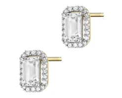 Kolczyki z żółtego złota z diamentami i topazami białymi - próba 585