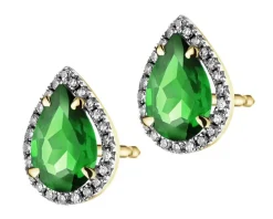 Kolczyki z żółtego złota z diamentami i szmaragdami syntetycznymi - próba 375