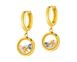 Kolczyki ze stali szlachetnej z cyrkoniami i szklanymi detalami - muszla, rozgwiazda