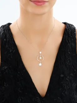 Naszyjnik srebrny - gwiazdy, koło